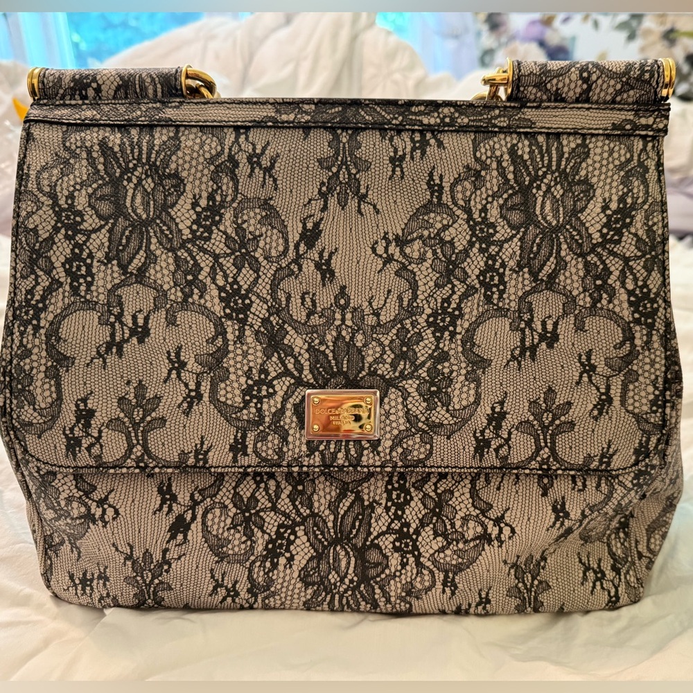 Dolce & Gabbana Black and Cream Lace Shoulder Bag